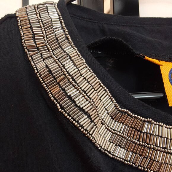 Tory Burch Black Beaded Collar Long Sleeve Top 100% Cotton Dressy Casual- Size L - Picture 5 of 7